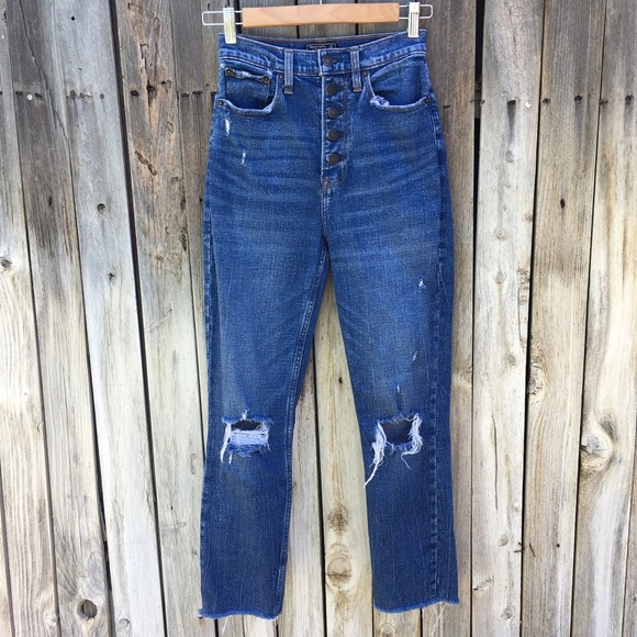 Abercrombie & Fitch Ultra High Rise Mom Jean Distressed Blue 00 - Picture 8 of 16